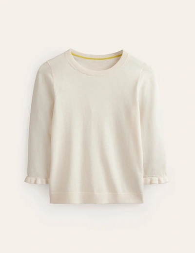 Shop Boden Cotton Merino Frill Sweater Warm Ivory Women