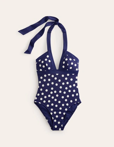 Shop Boden Ithaca Halter Swimsuit Navy Spot Women