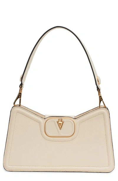 Shop Valentino Vlogo Leather Shoulder Bag In Ivory