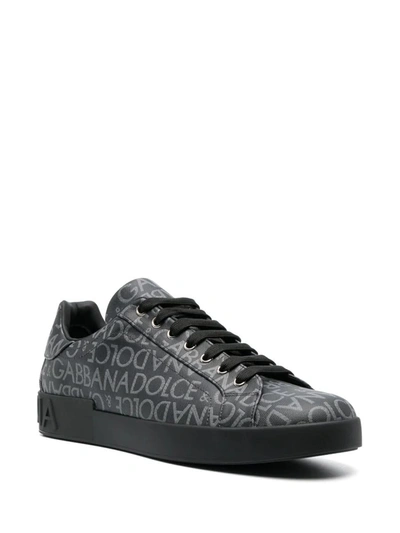 Shop Dolce & Gabbana Portofino Sneakers With Jacquard Logo In Black