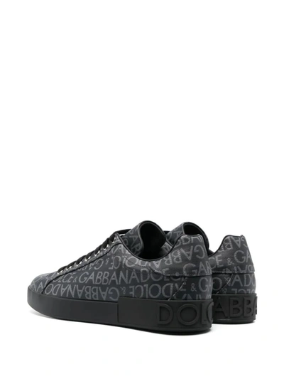 Shop Dolce & Gabbana Portofino Sneakers With Jacquard Logo In Black