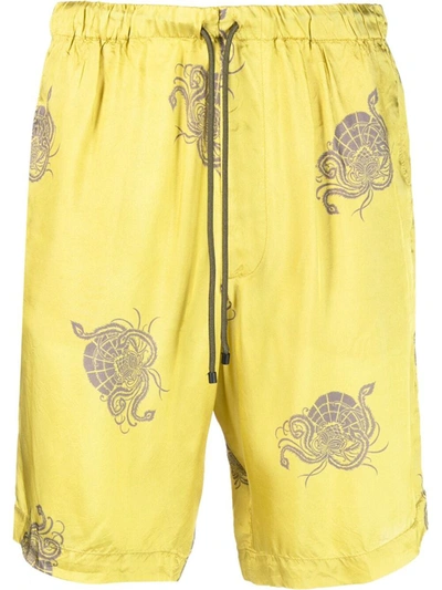 Shop Dries Van Noten Loose Fit Shorts In Viscose With Elasticated Waist In Yellow & Orange