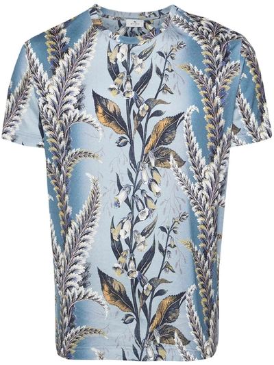 Shop Etro Cotton T-shirt With Botanical Print In Blue