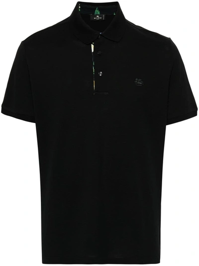 Shop Etro Polo Shirt With Logo Embroidery In Black