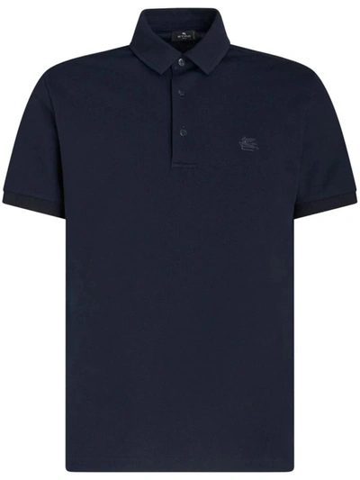 Shop Etro Polo Shirt With Pegasus Embroidery In Blue