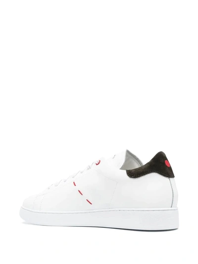 Shop Kiton Leather Sneaker With Embroidered Logo In White