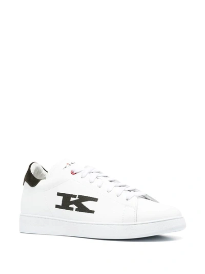 Shop Kiton Leather Sneaker With Embroidered Logo In White
