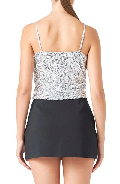 Shop Endless Rose Cowl Neck Sequin Camisole In Silver