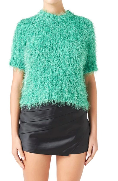 Shop Endless Rose Fuzzy Sweater In Green