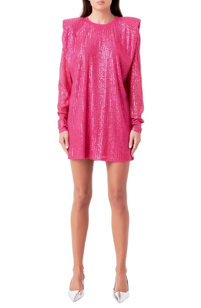 Shop Endless Rose Sequin Long Sleeve Shift Minidress In Fuchsia