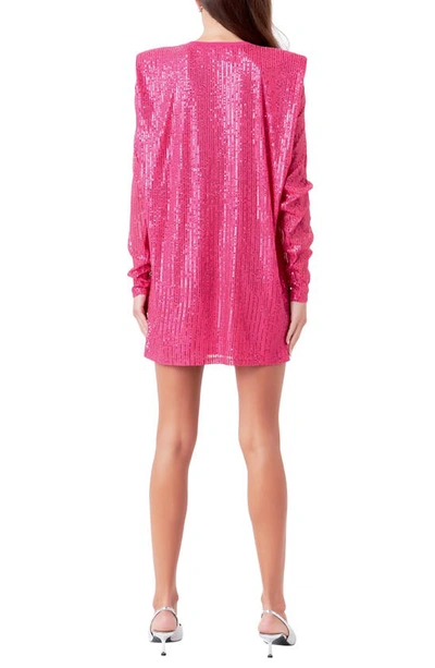 Endless Rose Sequin Long Sleeve Shift Minidress In Fuchsia