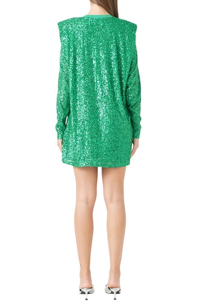 Shop Endless Rose Sequin Long Sleeve Shift Minidress In Green