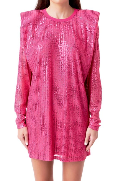 Endless Rose Sequin Long Sleeve Shift Minidress In Fuchsia