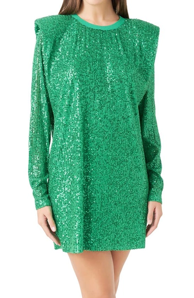 Shop Endless Rose Sequin Long Sleeve Shift Minidress In Green