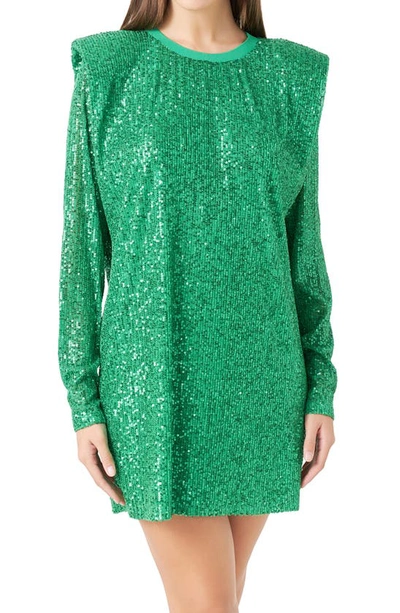 Endless Rose Sequin Long Sleeve Shift Minidress In Green