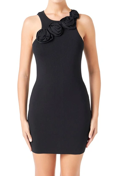 Shop Endless Rose Rose Detail Body-con Minidress In Black