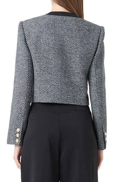 Endless Rose Boxy Herringbone Blazer In Black/ White