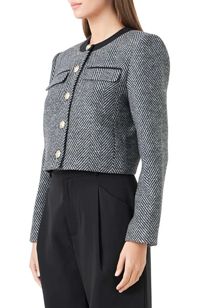 Endless Rose Boxy Herringbone Blazer In Black/ White