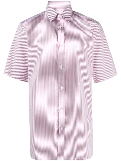 Shop Maison Margiela Striped Cotton Shirt With Embroidered Logo In Multicolour