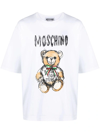 Shop Moschino T-shirt With Teddy Bear Print In White