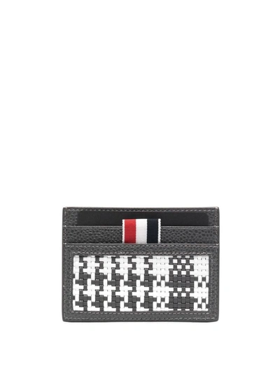 Shop Thom Browne Leather Card Holder In Grey