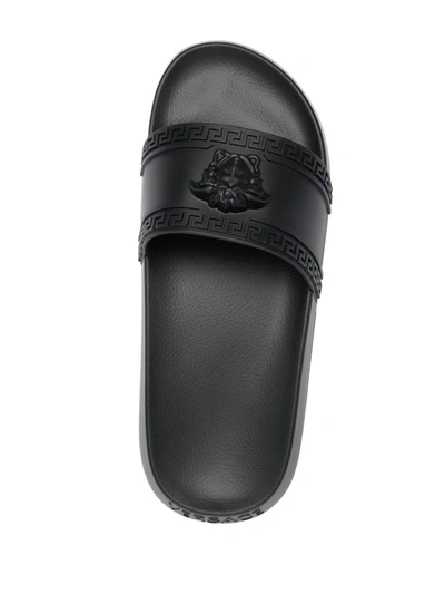 Shop Versace Slide Sandals With Medusa Plaque In Black