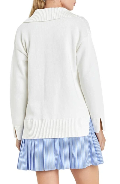 Shop English Factory Mixed Media Long Sleeve Minidress In White/ Blue