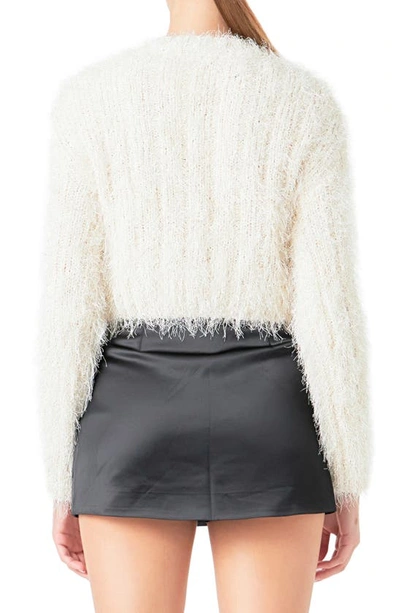 Shop Endless Rose Feathered Crop Sweater In Cream