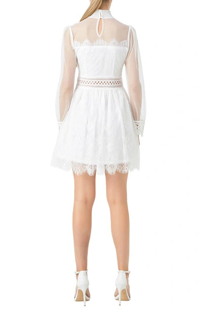 Endless Rose Mixed Lace Long Sleeve Cocktail Dress In White