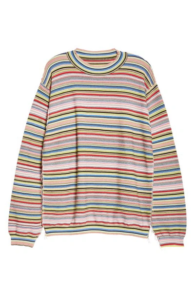 Shop Maison Margiela Exposed Seam Stripe Cotton Crewneck Sweater In Stripes Color Mix