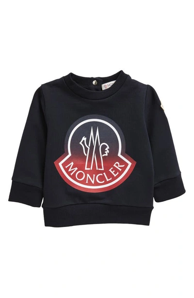 Shop Moncler Kids' Stretch Cotton Logo Graphic Sweatshirt In Blue Navy