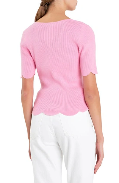 Shop English Factory Scallop Hem Square Neck Rib Sweater In Pink