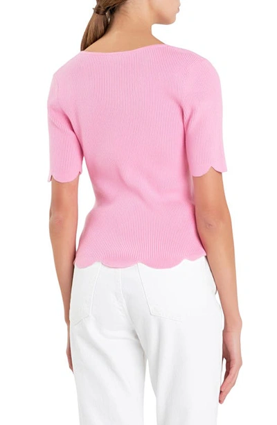 English Factory Scallop Hem Square Neck Rib Sweater In Pink