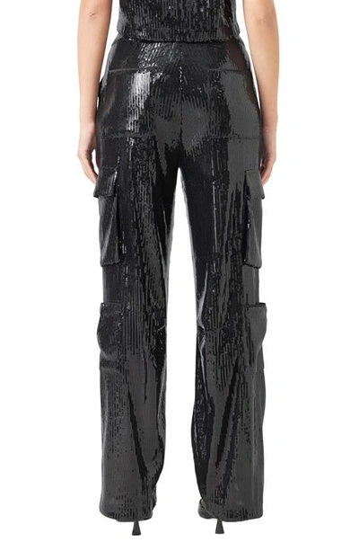 Endless Rose Sequin Wide Leg Cargo Pants In Black