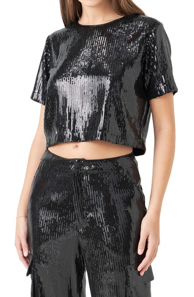 Endless Rose Sequin Crop Top In Black