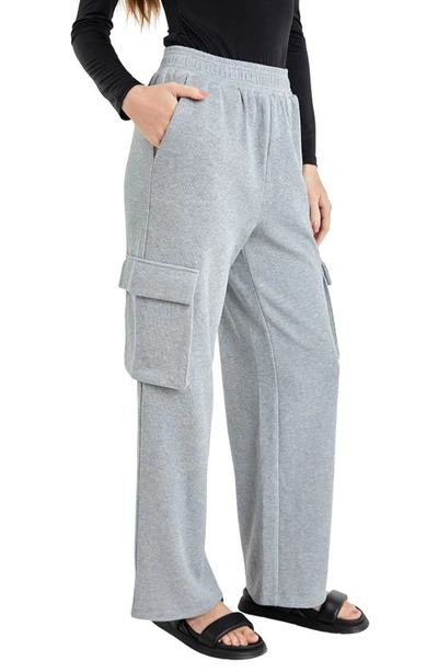 Shop Grey Lab Stretch Cotton Knit Wide Leg Pants