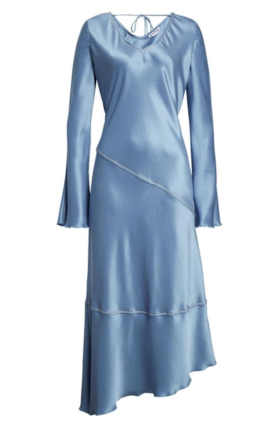 Shop Acne Studios Danessa Fluid Long Sleeve Satin Dress In Dusty Blue
