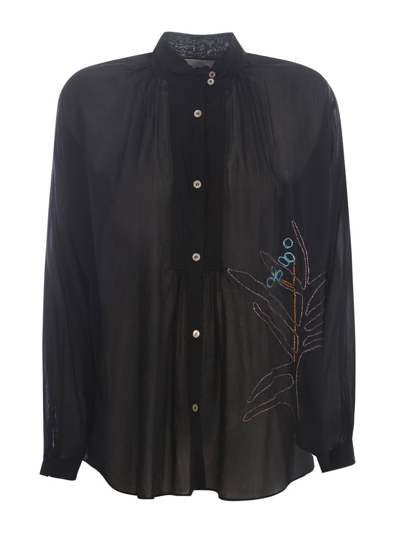 Shop Forte Forte Motif Embroidered Buttoned Shirt In Black