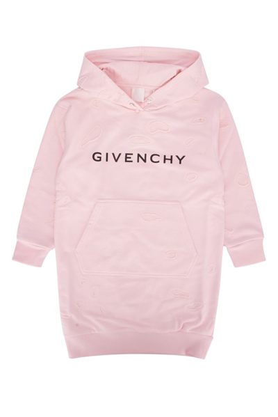 Shop Givenchy Kids Distressed Logo Printed Hooded Dress In Pink