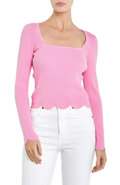 Shop English Factory Scallop Hem Sweater In Pink