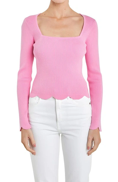 Shop English Factory Scallop Hem Sweater In Pink
