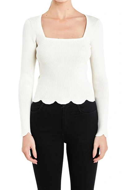 Shop English Factory Scallop Hem Sweater In Cream