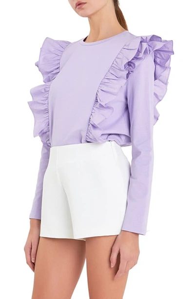 English Factory Poplin Ruffle Trim Shirt In Lilac