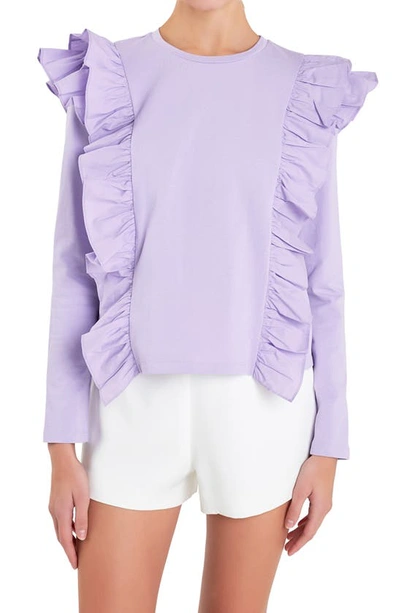 English Factory Poplin Ruffle Trim Shirt In Lilac