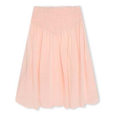 Shop Chloé Kids Smocked Waist Pleated Midi Skirt In Pink