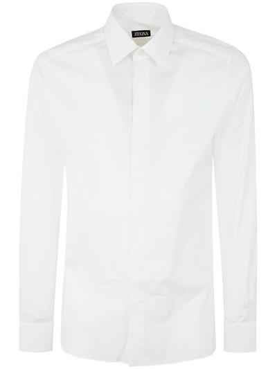 Shop Z Zegna Long Sleeved Concealed Fastened Shirt In White