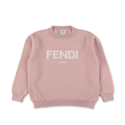 Shop Fendi Kids Logo Lettering Crewneck Jumper In Pink