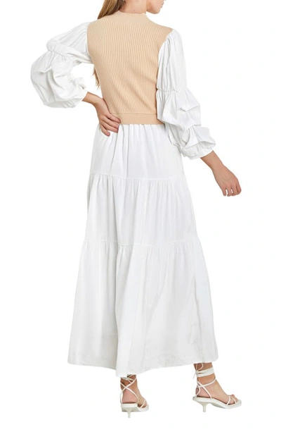 English Factory Layered Mixed Media Maxi Dress In Beige