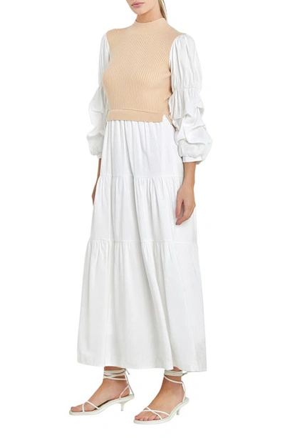 English Factory Layered Mixed Media Maxi Dress In Beige