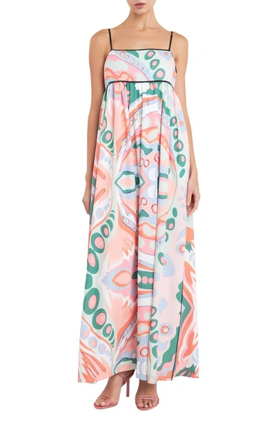 Shop English Factory Abstract Print Empire Waist Maxi Dress In Pink Multi